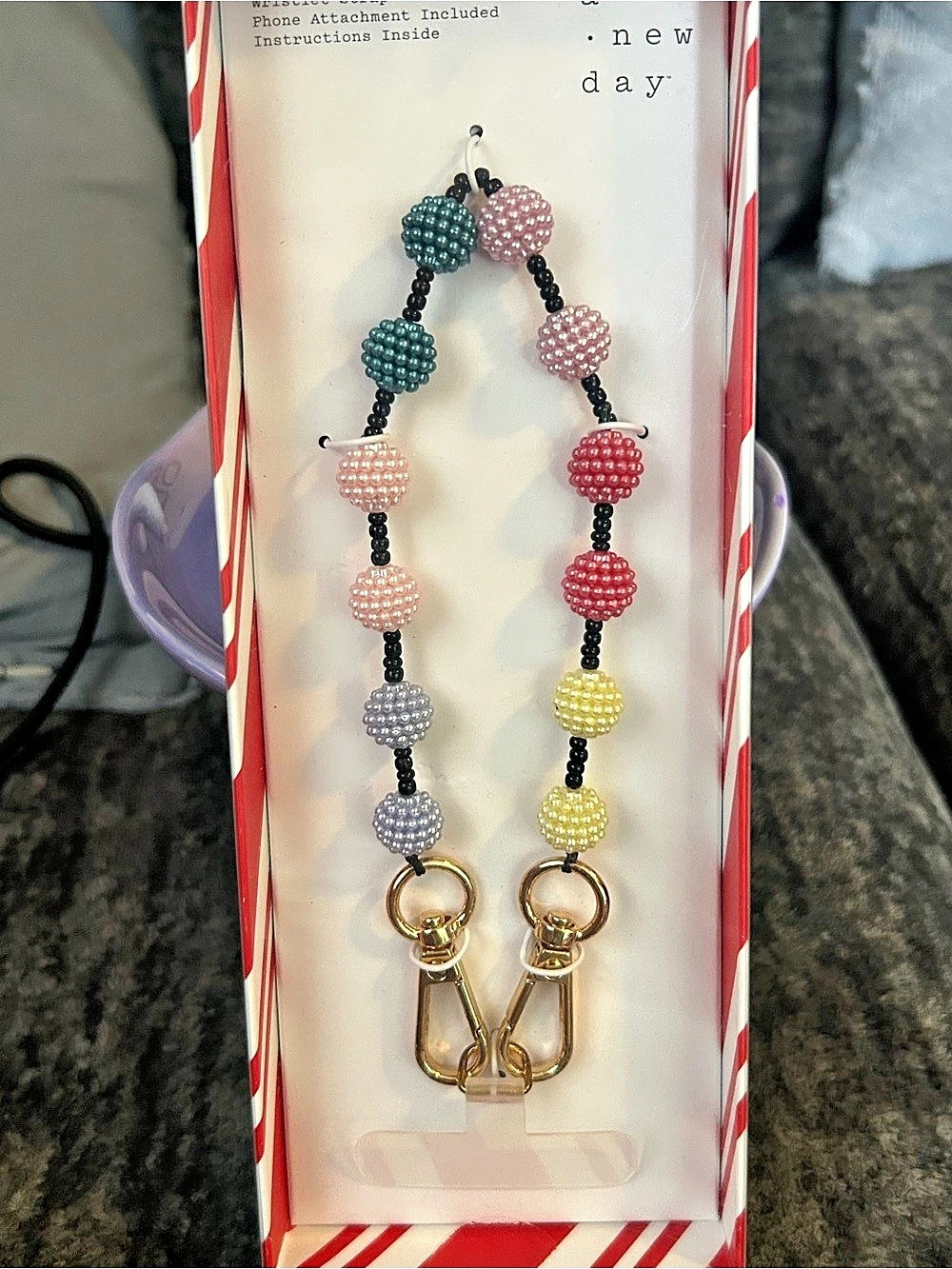 A New Day Multicolor Beaded Phone Wristlet Strap Keychain Set